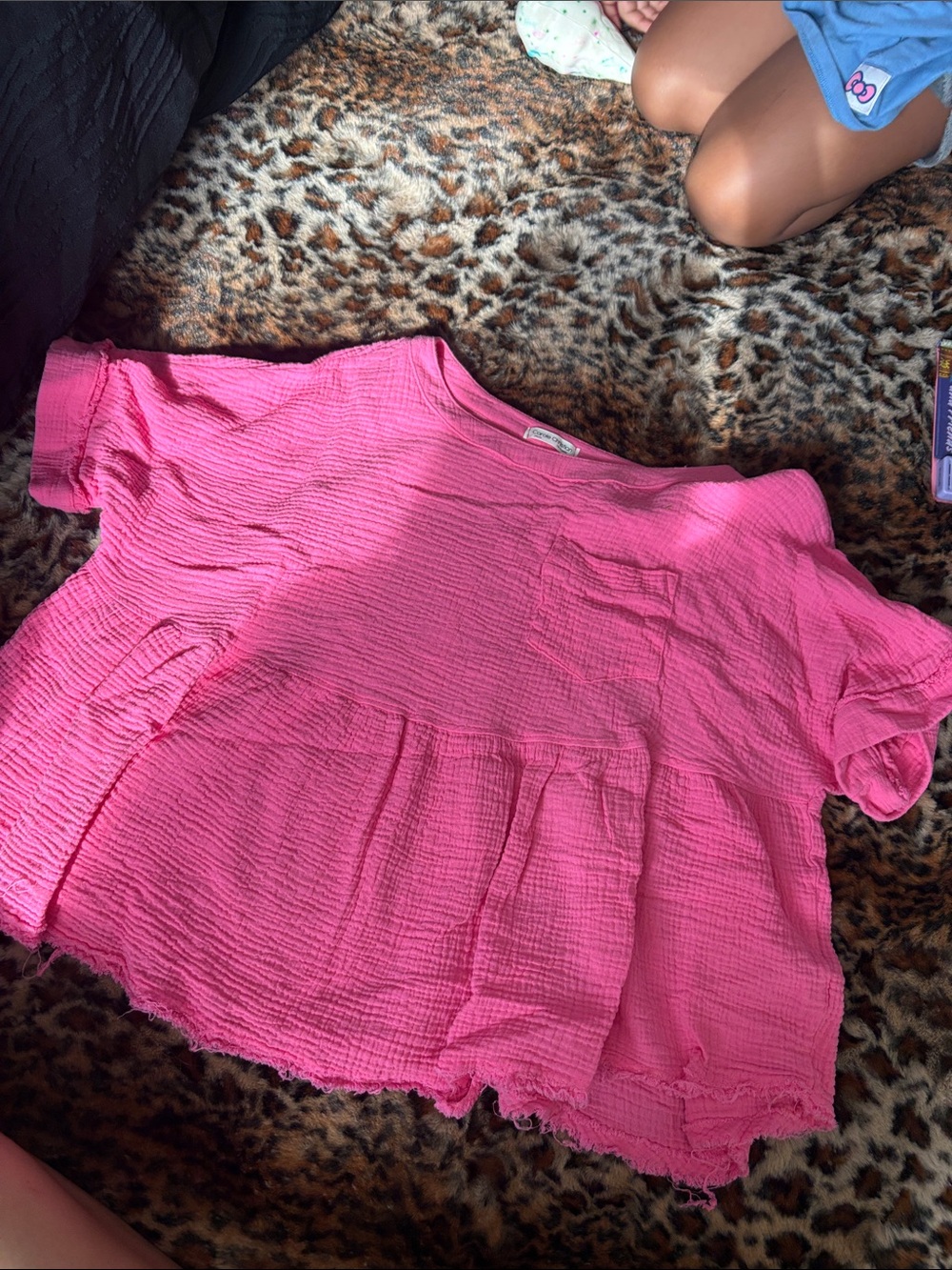 Women’s Pink Short-Sleeve Textured Peplum Tunic